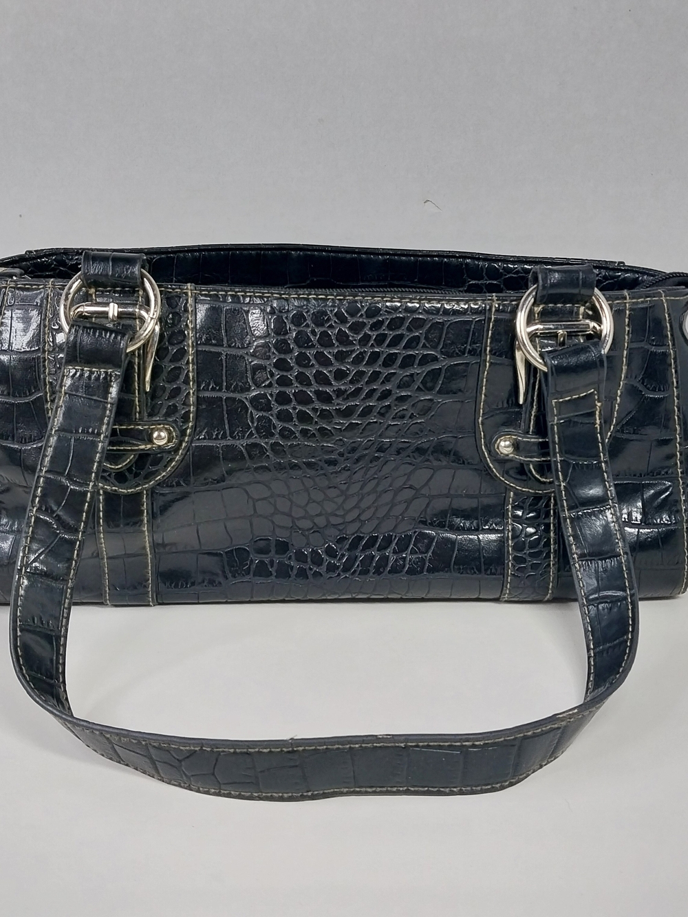 Y2K Vtg Croft & Barrow Black Purse Handbag Faux Crocodile Grunge Indie Sleaze